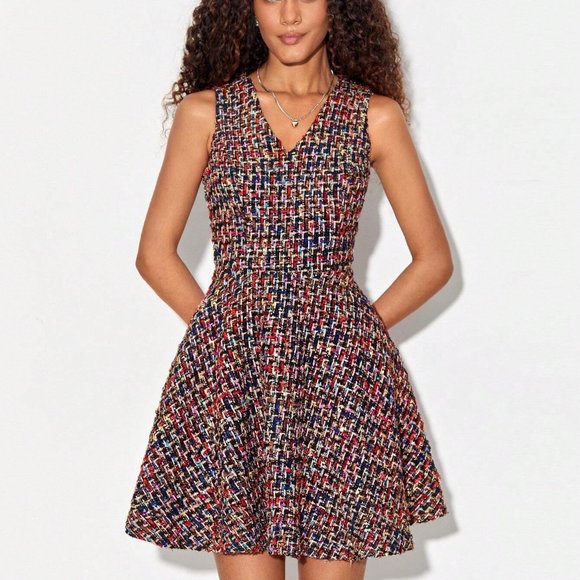 . Dresses & Skirts - Multicolor Preppy Womens Allover Print V Neck Dress